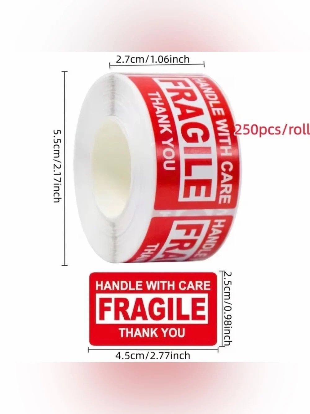 2 pack- Fragile Sticker Rolls - 250 each
